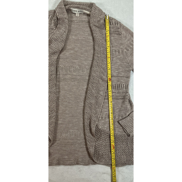 Knox Rose Cardigan SZ Large Open Front Crochet Eyelet Minimalist Bohemian Beige - Picture 9 of 13